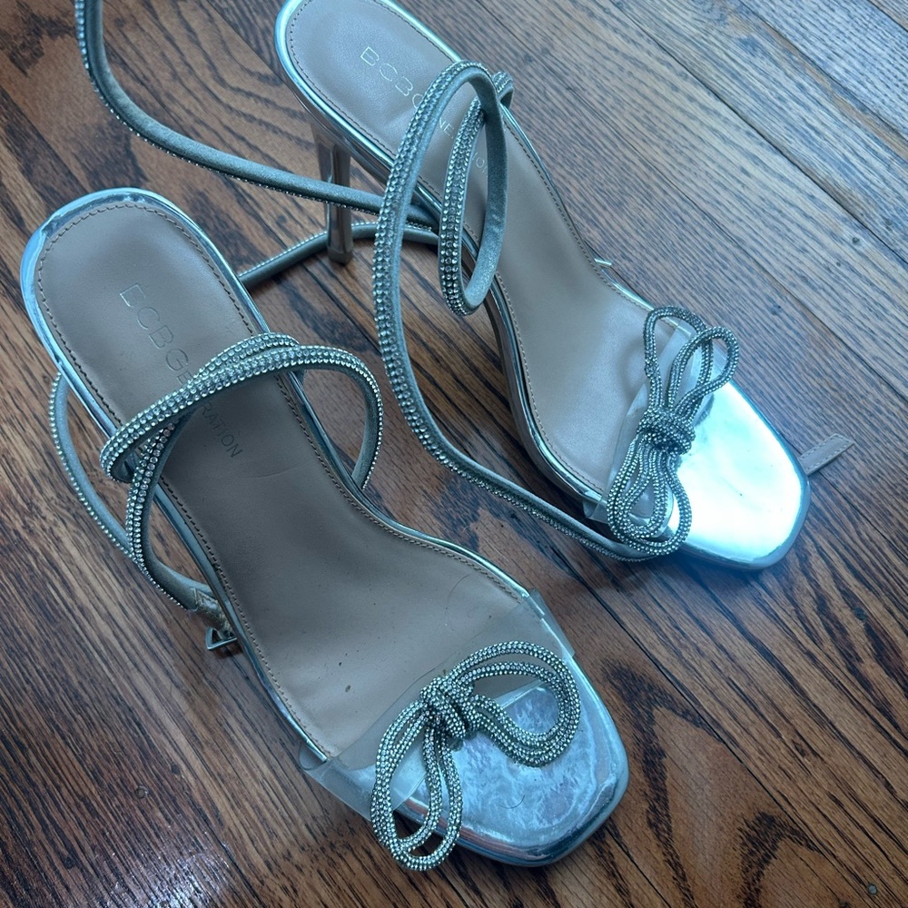 BCBG Silver Strappy Heels